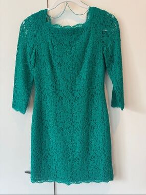Adrianna Papell Teal Green Lace Mini Dress